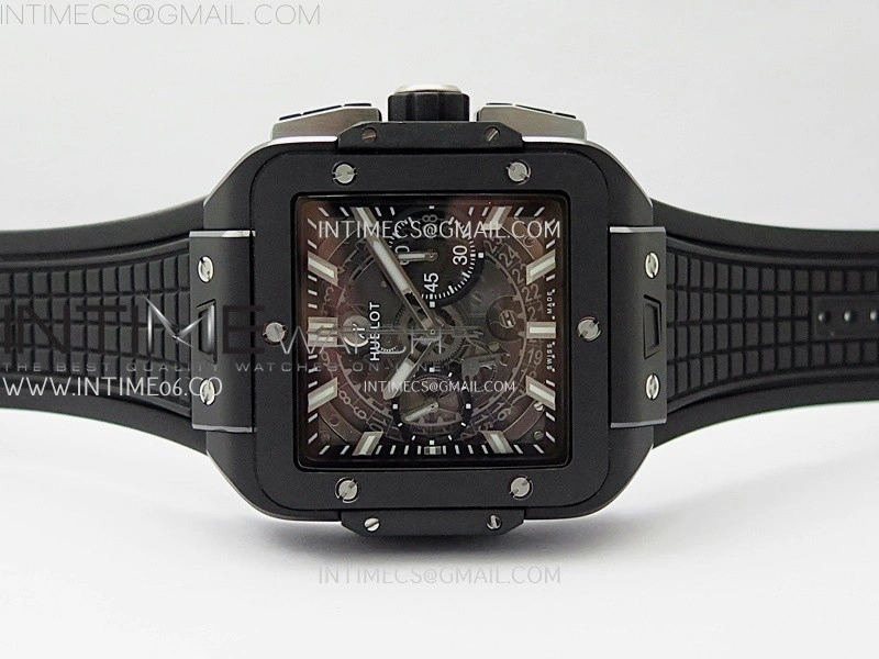 Square Bang Unico 42mm Black Ceramic BBF 1:1 Best Edition Skeleton Dial on Black Rubber Strap A1280