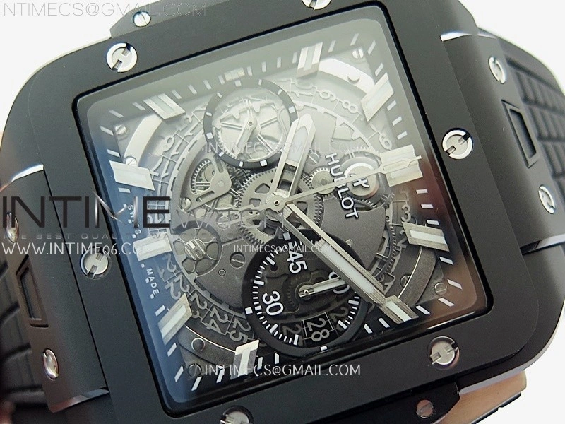 Square Bang Unico 42mm Black Ceramic BBF 1:1 Best Edition Skeleton Dial on Black Rubber Strap A1280