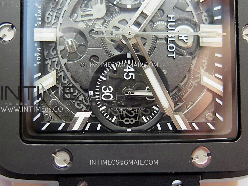 Square Bang Unico 42mm Black Ceramic BBF 1:1 Best Edition Skeleton Dial on Black Rubber Strap A1280