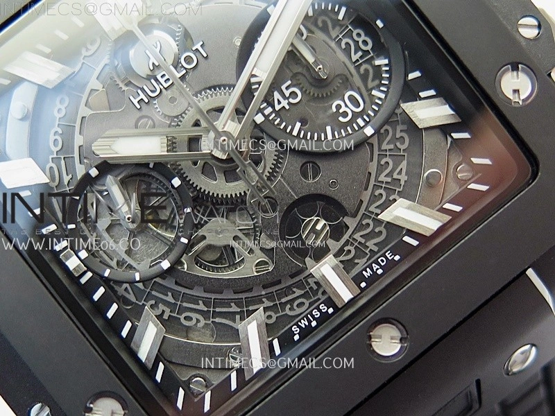 Square Bang Unico 42mm Black Ceramic BBF 1:1 Best Edition Skeleton Dial on Black Rubber Strap A1280