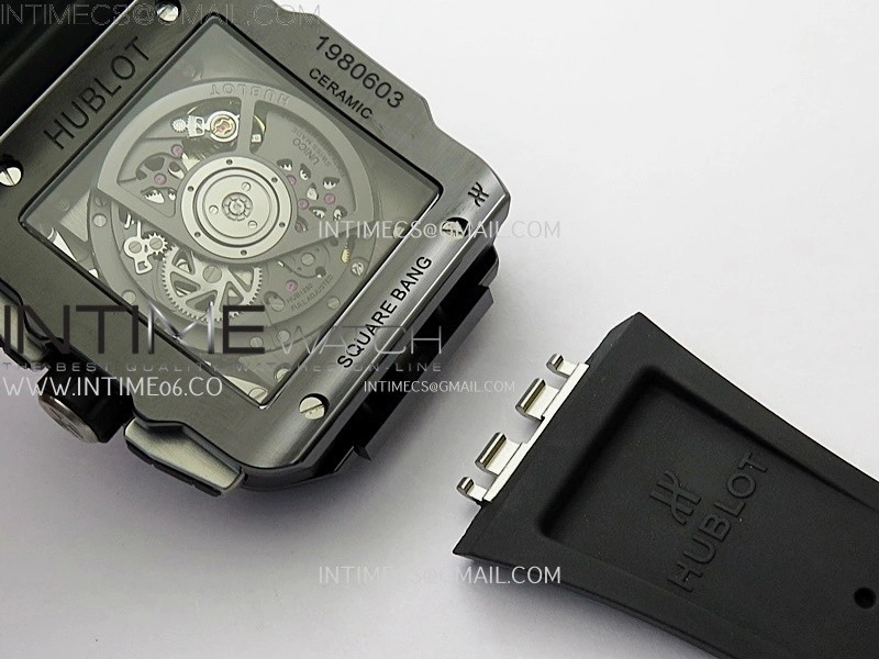 Square Bang Unico 42mm Black Ceramic BBF 1:1 Best Edition Skeleton Dial on Black Rubber Strap A1280