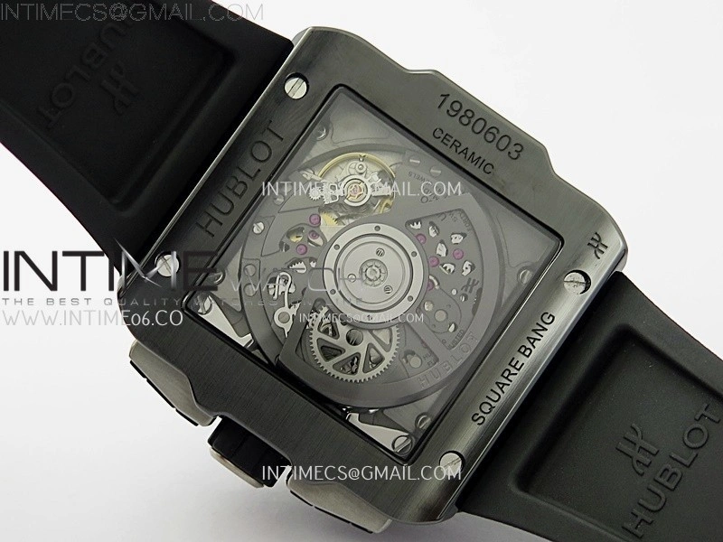 Square Bang Unico 42mm Black Ceramic BBF 1:1 Best Edition Skeleton Dial on Black Rubber Strap A1280