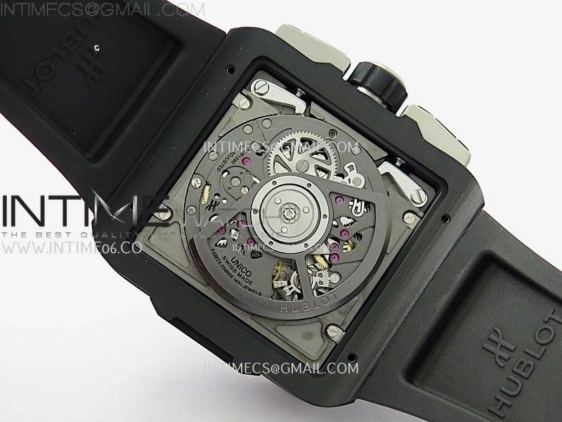 Square Bang Unico 42mm Black Ceramic BBF 1:1 Best Edition Skeleton Dial on Black Rubber Strap A1280