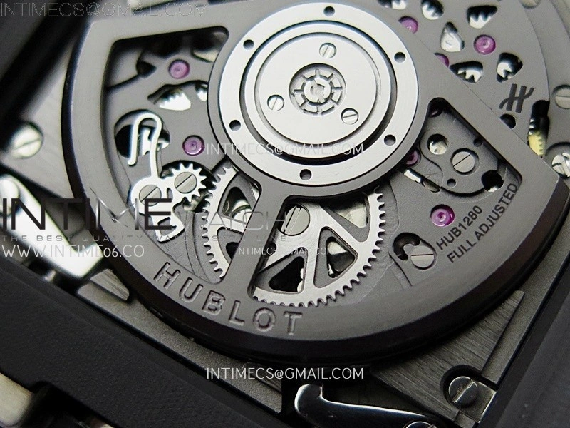 Square Bang Unico 42mm Black Ceramic BBF 1:1 Best Edition Skeleton Dial on Black Rubber Strap A1280