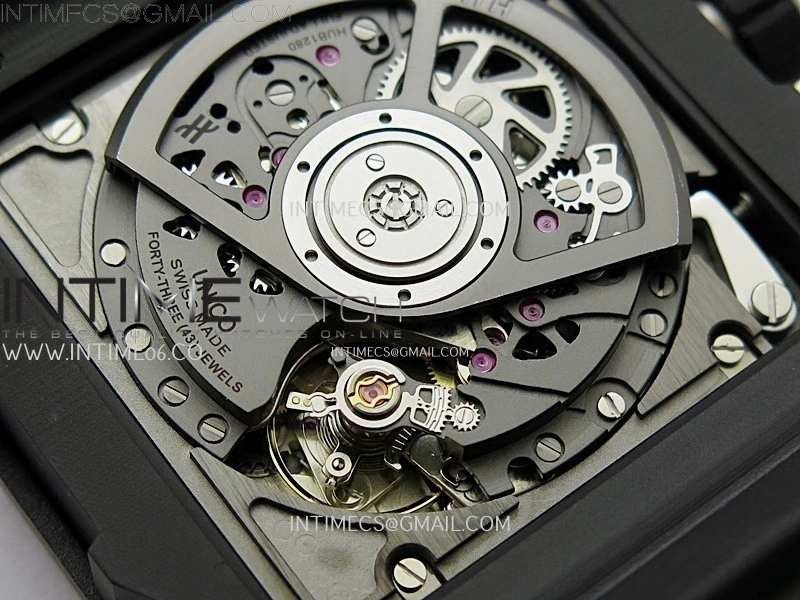 Square Bang Unico 42mm Black Ceramic BBF 1:1 Best Edition Skeleton Dial on Black Rubber Strap A1280