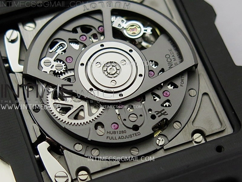 Square Bang Unico 42mm Black Ceramic BBF 1:1 Best Edition Skeleton Dial on Black Rubber Strap A1280