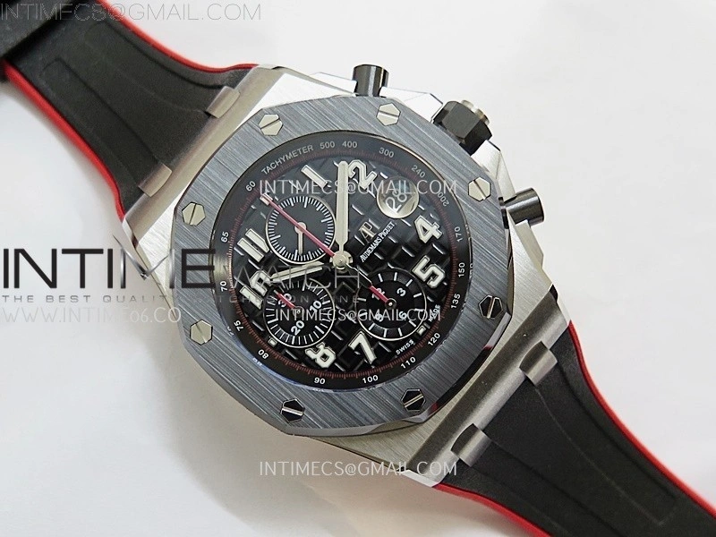 Royal Oak Offshore 42mm Ceramic Bezel SS TKF Best Edition Black Dial on Black Red Rubber Strap A3126