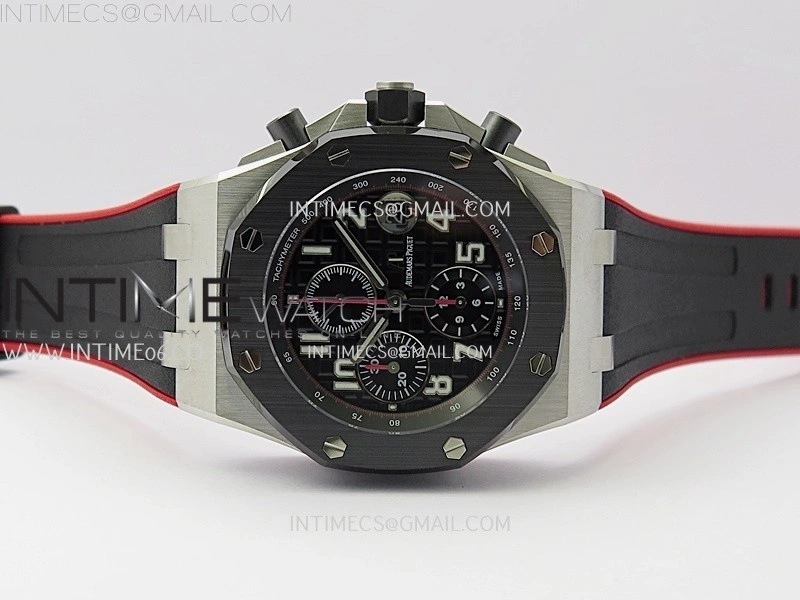 Royal Oak Offshore 42mm Ceramic Bezel SS TKF Best Edition Black Dial on Black Red Rubber Strap A3126