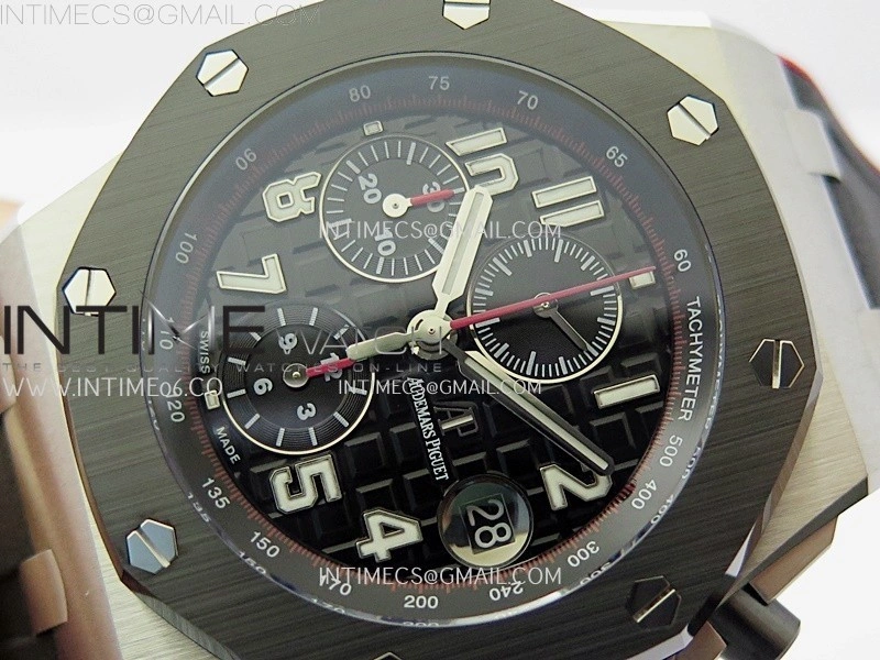 Royal Oak Offshore 42mm Ceramic Bezel SS TKF Best Edition Black Dial on Black Red Rubber Strap A3126