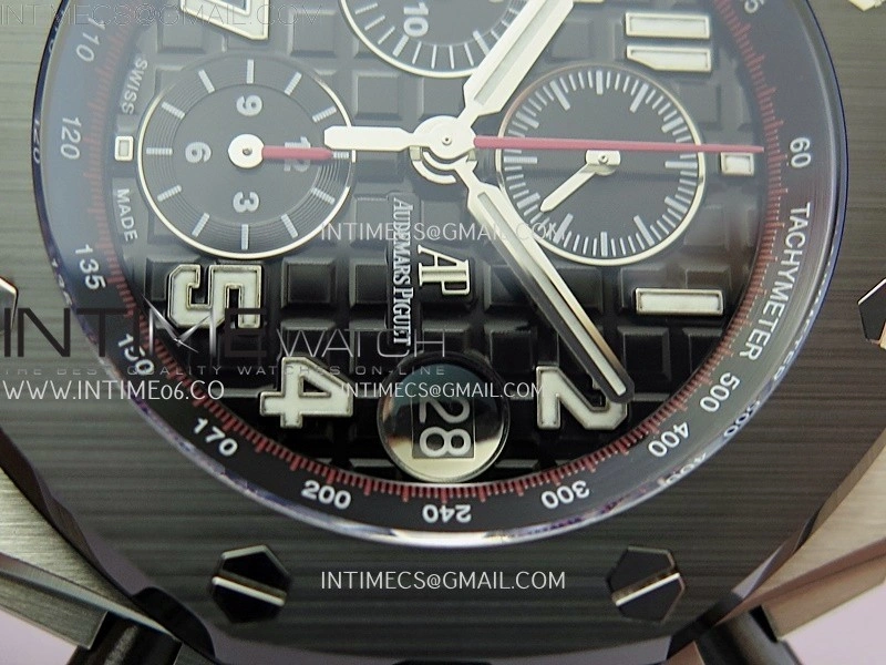 Royal Oak Offshore 42mm Ceramic Bezel SS TKF Best Edition Black Dial on Black Red Rubber Strap A3126