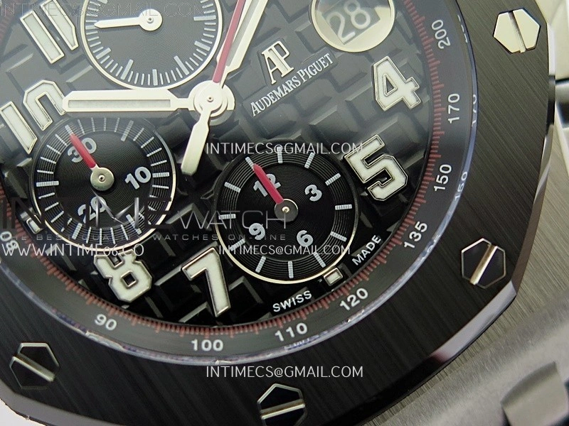 Royal Oak Offshore 42mm Ceramic Bezel SS TKF Best Edition Black Dial on Black Red Rubber Strap A3126