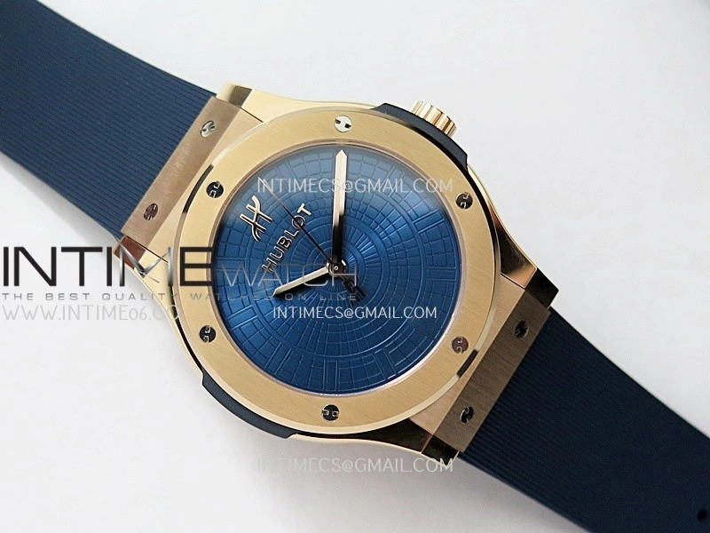 Classic Fusion 42mm RG JJZF 1:1 Best Edition Blue Textured Dial On Blue Rubber Strap Asian SW300