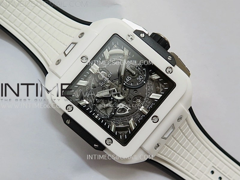 Square Bang Unico 42mm White Ceramic BBF 1:1 Best Edition Skeleton Dial on White Rubber Strap A1280