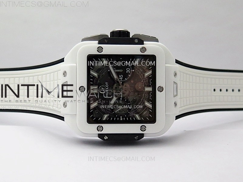 Square Bang Unico 42mm White Ceramic BBF 1:1 Best Edition Skeleton Dial on White Rubber Strap A1280