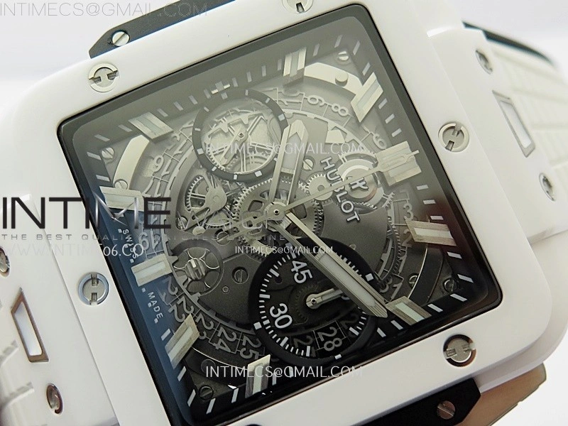 Square Bang Unico 42mm White Ceramic BBF 1:1 Best Edition Skeleton Dial on White Rubber Strap A1280