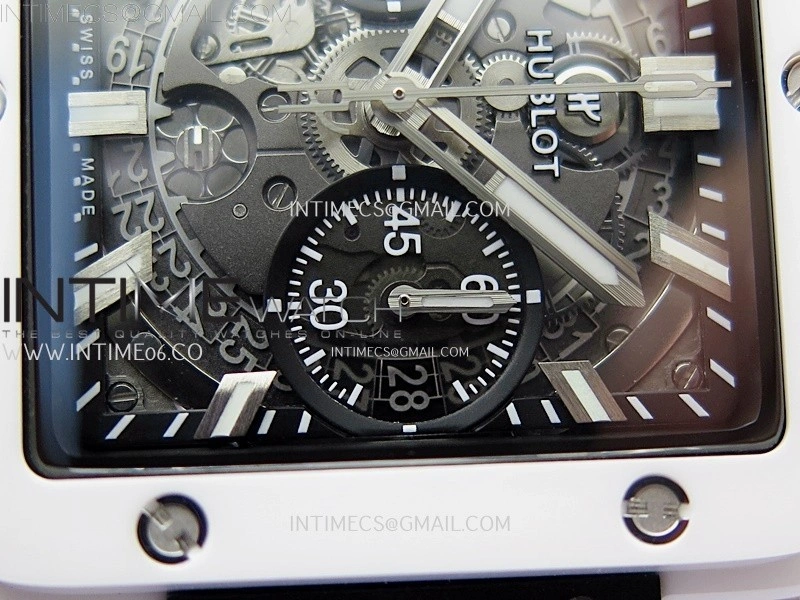 Square Bang Unico 42mm White Ceramic BBF 1:1 Best Edition Skeleton Dial on White Rubber Strap A1280