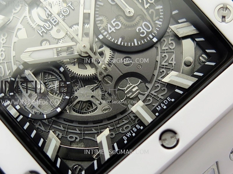 Square Bang Unico 42mm White Ceramic BBF 1:1 Best Edition Skeleton Dial on White Rubber Strap A1280