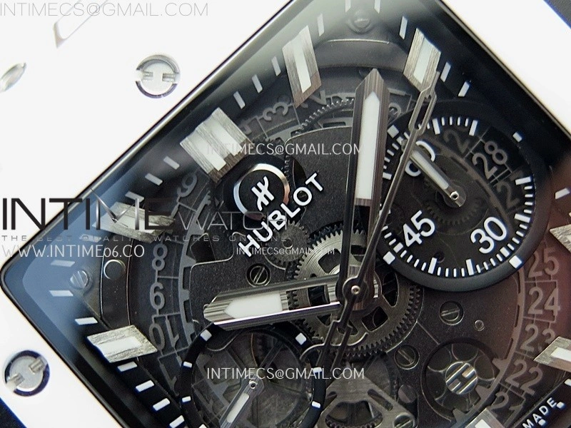 Square Bang Unico 42mm White Ceramic BBF 1:1 Best Edition Skeleton Dial on White Rubber Strap A1280