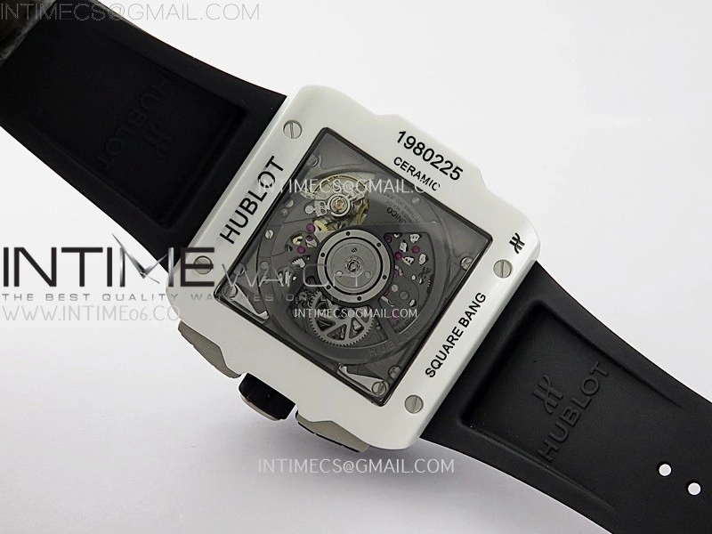 Square Bang Unico 42mm White Ceramic BBF 1:1 Best Edition Skeleton Dial on White Rubber Strap A1280