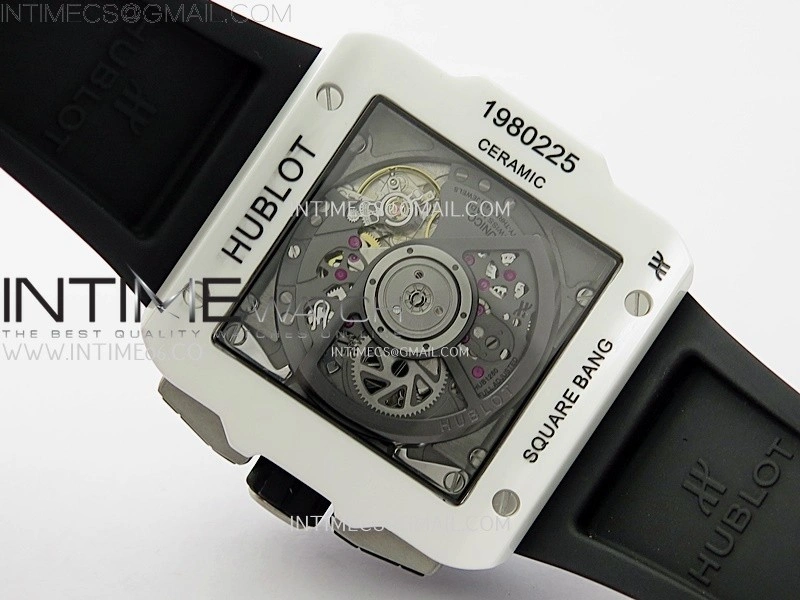 Square Bang Unico 42mm White Ceramic BBF 1:1 Best Edition Skeleton Dial on White Rubber Strap A1280