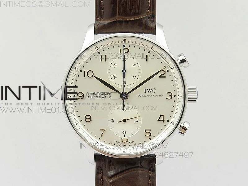 Portuguese IW371445 ZF V3 1:1 Best Edition SS White Dial RG Markers on Brown Leather Strap A79350