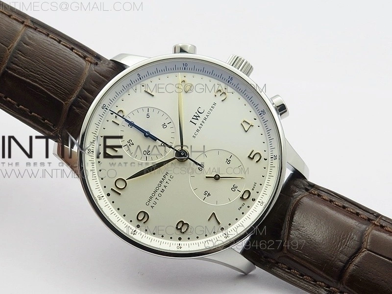 Portuguese IW371445 ZF V3 1:1 Best Edition SS White Dial RG Markers on Brown Leather Strap A79350