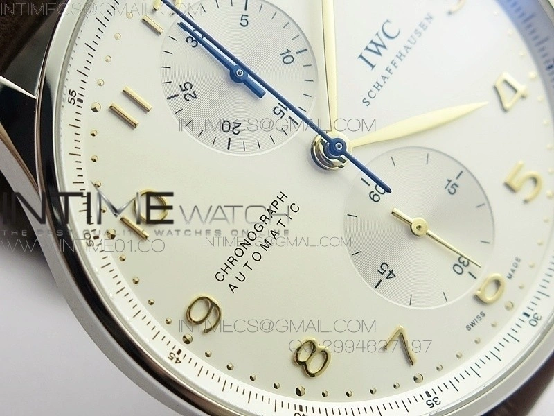 Portuguese IW371445 ZF V3 1:1 Best Edition SS White Dial RG Markers on Brown Leather Strap A79350