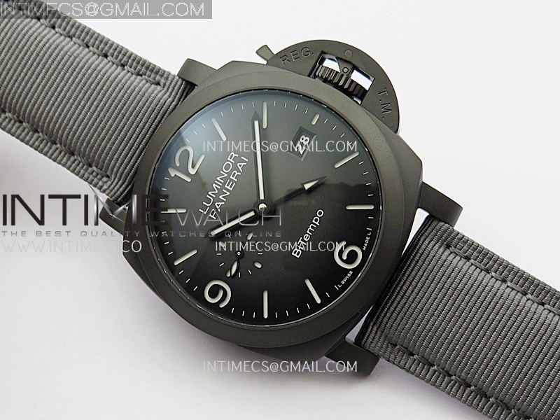 PAM1467 44mm GMT DLC VSF 1:1 Best Edition Gray Ombre Dial On Gray Nylon Strap Asian P9010