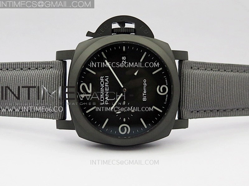 PAM1467 44mm GMT DLC VSF 1:1 Best Edition Gray Ombre Dial On Gray Nylon Strap Asian P9010