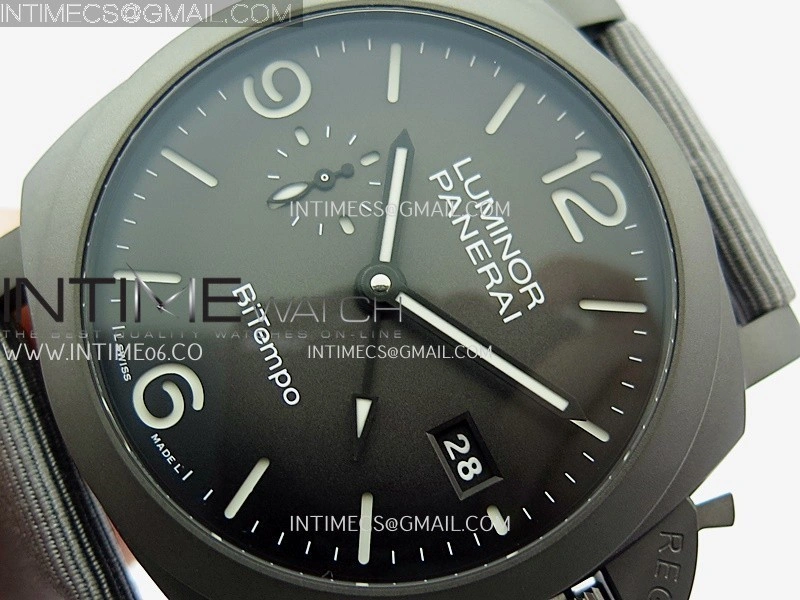 PAM1467 44mm GMT DLC VSF 1:1 Best Edition Gray Ombre Dial On Gray Nylon Strap Asian P9010