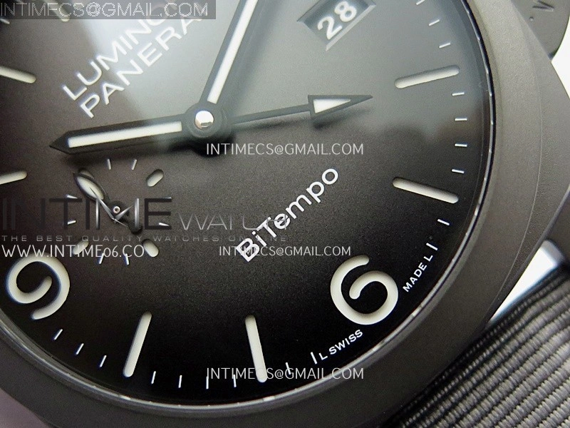 PAM1467 44mm GMT DLC VSF 1:1 Best Edition Gray Ombre Dial On Gray Nylon Strap Asian P9010