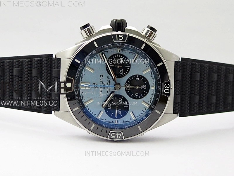 Chronomat B01 44mm SS BLSF 1:1 Best Edition Ice Blue Dial on Black Rubber Strap A7750 to Cal.01