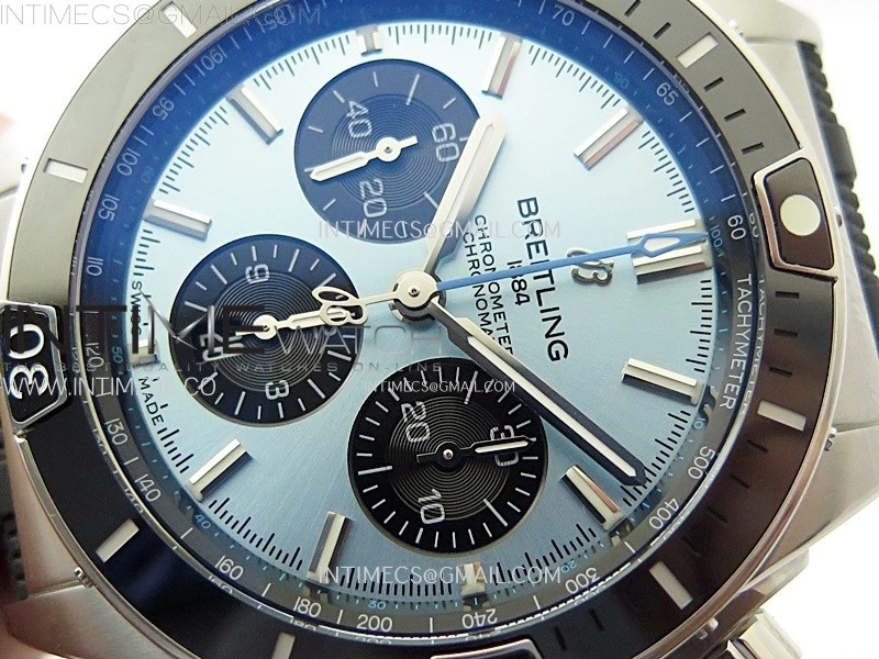 Chronomat B01 44mm SS BLSF 1:1 Best Edition Ice Blue Dial on Black Rubber Strap A7750 to Cal.01