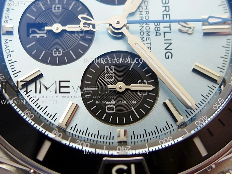 Chronomat B01 44mm SS BLSF 1:1 Best Edition Ice Blue Dial on Black Rubber Strap A7750 to Cal.01