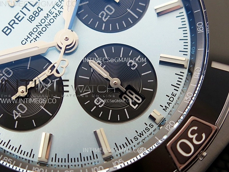Chronomat B01 44mm SS BLSF 1:1 Best Edition Ice Blue Dial on Black Rubber Strap A7750 to Cal.01