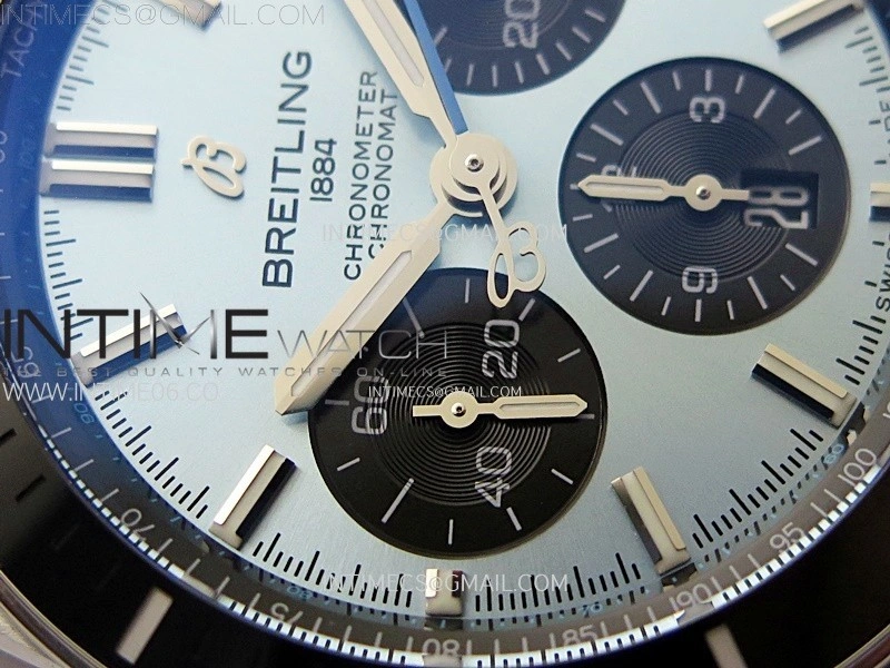 Chronomat B01 44mm SS BLSF 1:1 Best Edition Ice Blue Dial on Black Rubber Strap A7750 to Cal.01