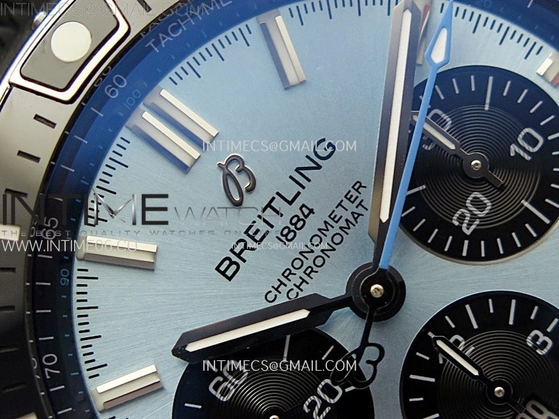 Chronomat B01 44mm SS BLSF 1:1 Best Edition Ice Blue Dial on Black Rubber Strap A7750 to Cal.01