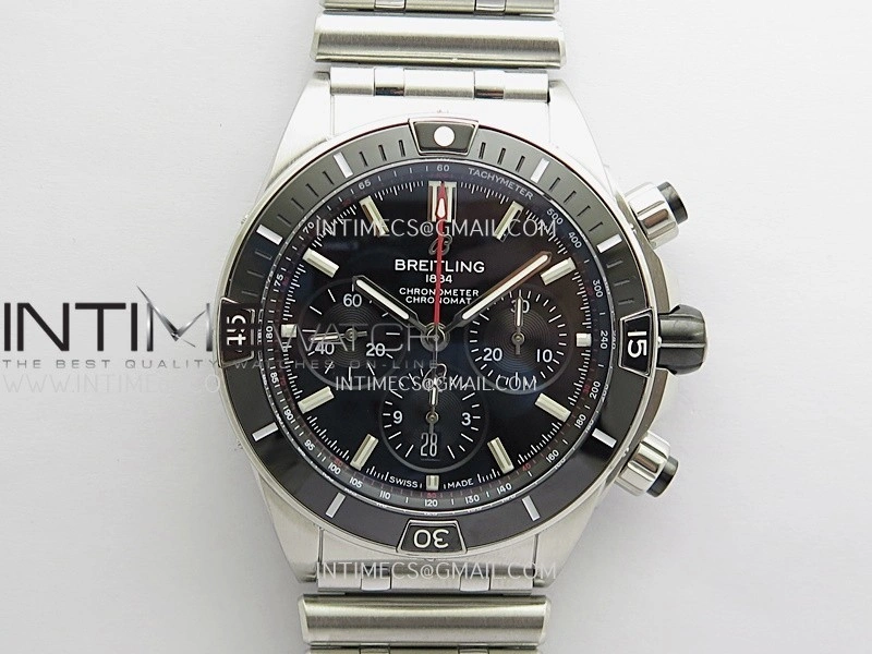 Chronomat B01 44mm SS TF 1:1 Best Edition Black Dial Black Inner On SS Bracelet A7750 To Cal.01
