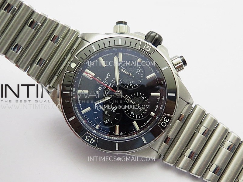 Chronomat B01 44mm SS TF 1:1 Best Edition Black Dial Black Inner On SS Bracelet A7750 To Cal.01