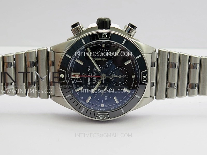 Chronomat B01 44mm SS TF 1:1 Best Edition Black Dial Black Inner On SS Bracelet A7750 To Cal.01
