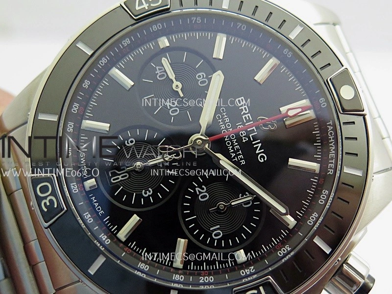 Chronomat B01 44mm SS TF 1:1 Best Edition Black Dial Black Inner On SS Bracelet A7750 To Cal.01