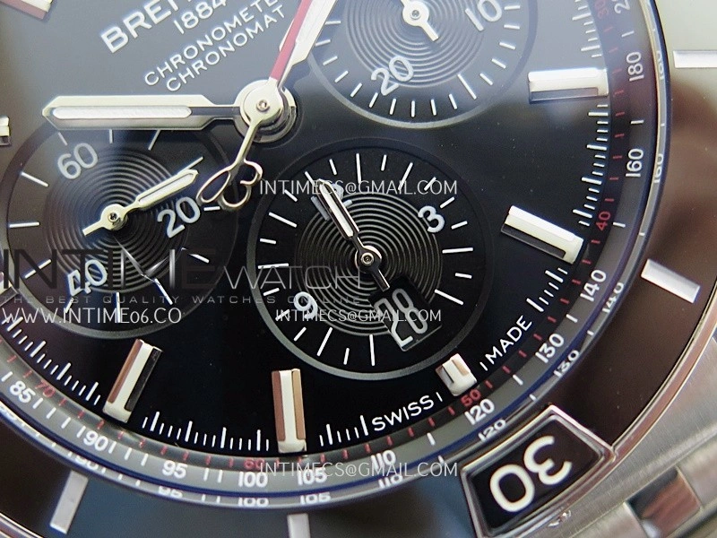 Chronomat B01 44mm SS TF 1:1 Best Edition Black Dial Black Inner On SS Bracelet A7750 To Cal.01