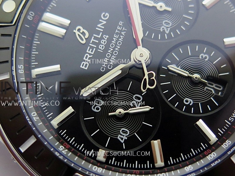 Chronomat B01 44mm SS TF 1:1 Best Edition Black Dial Black Inner On SS Bracelet A7750 To Cal.01