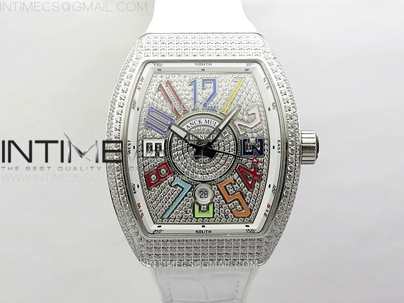 Vanguard V45 Full Diamonds ABF Best Edition Full Paved Diamonds On White Gummy Strap A2824