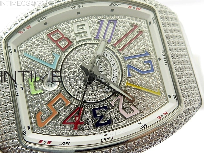 Vanguard V45 Full Diamonds ABF Best Edition Full Paved Diamonds On White Gummy Strap A2824