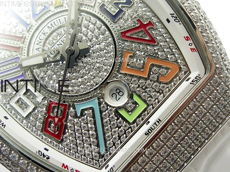 Vanguard V45 Full Diamonds ABF Best Edition Full Paved Diamonds On White Gummy Strap A2824