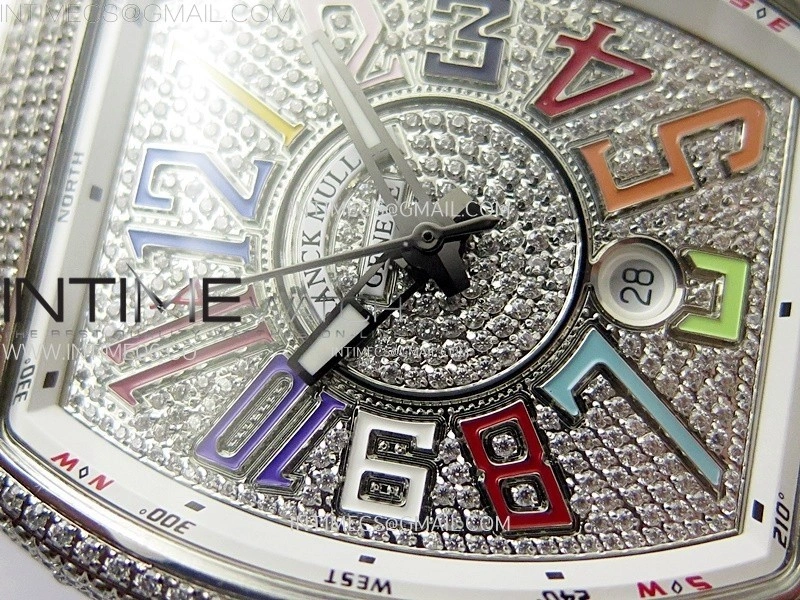 Vanguard V45 Full Diamonds ABF Best Edition Full Paved Diamonds On White Gummy Strap A2824