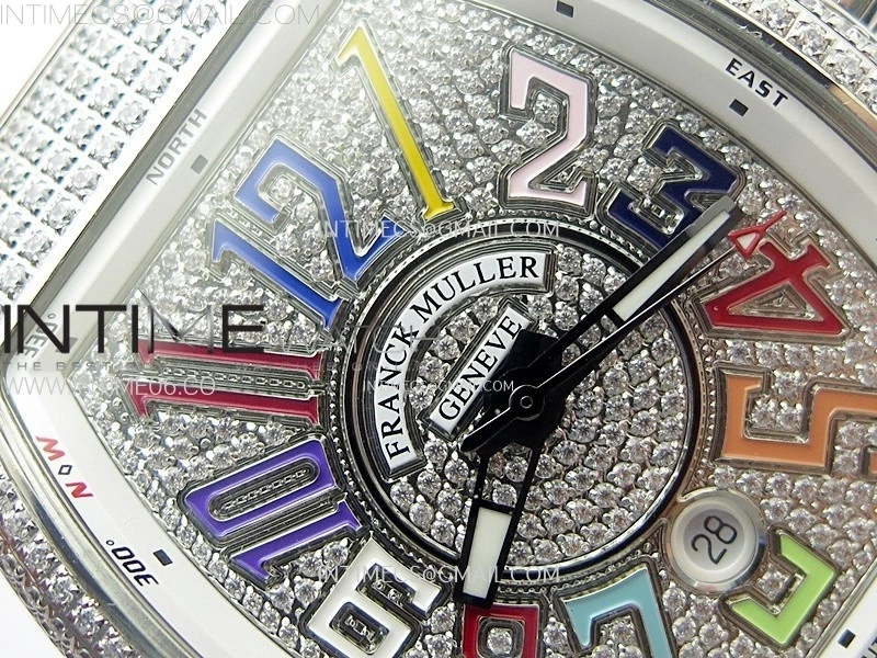 Vanguard V45 Full Diamonds ABF Best Edition Full Paved Diamonds On White Gummy Strap A2824