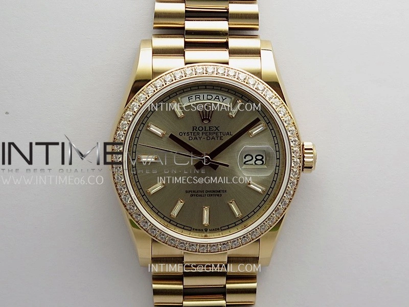 Day Date 128345 RG Gain Weight KF 1:1 Silver Dial T Diamond Marker On President Bracelet A2836