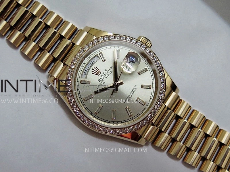 Day Date 128345 RG Gain Weight KF 1:1 Silver Dial T Diamond Marker On President Bracelet A2836